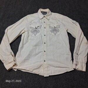 Affliction Embroidered T Shirt Size Small White Button Up Y2K